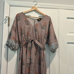 Sachin + Babi for Anthropologie Floral Maxi Dress Lavender and Coral with Sequin